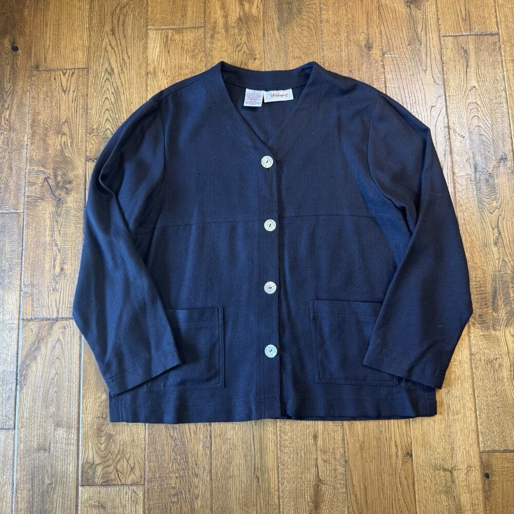 Vintage Worthington Long Sleeve Black Blazer Lightweight Jacket Womens Size 16